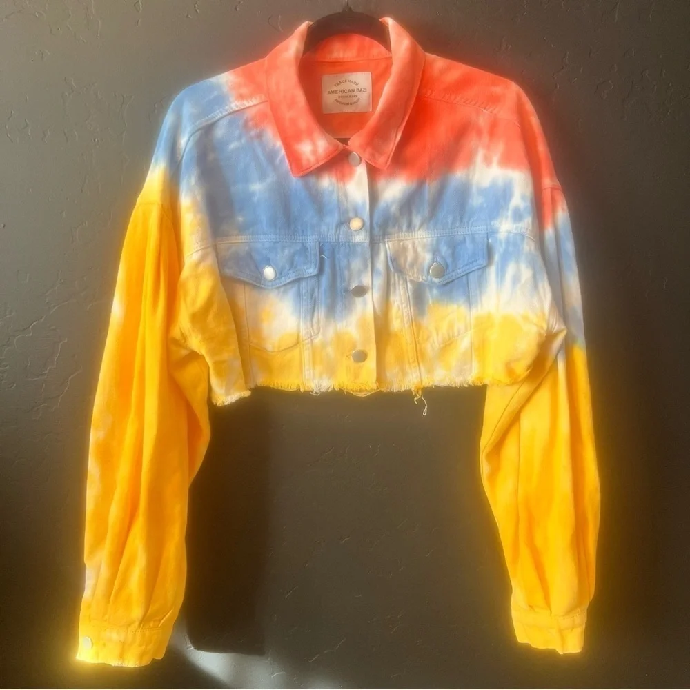 American Bazi Women's Tie Dye Ripped Denim Jacket And jeans size: 1X